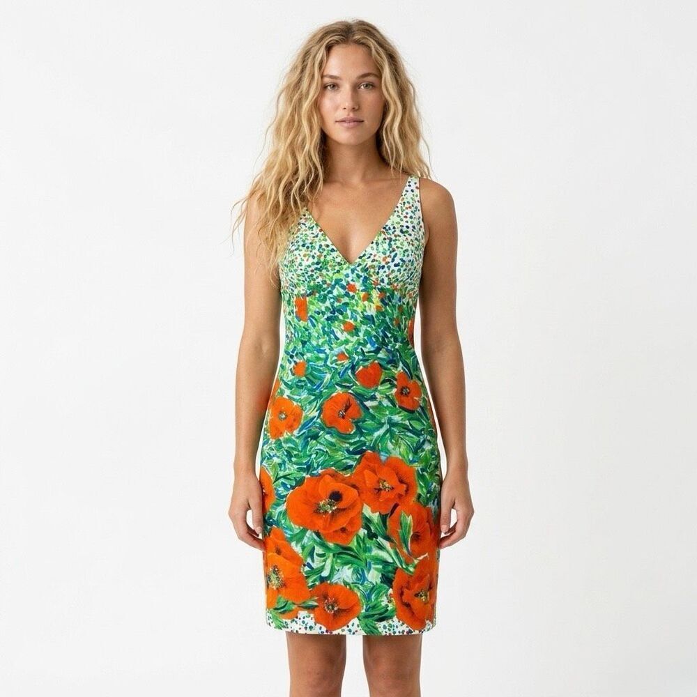 Milly Abstract Floral Poppy Cotton Dress Coastal Resort Vacation Party 6 Preppy
